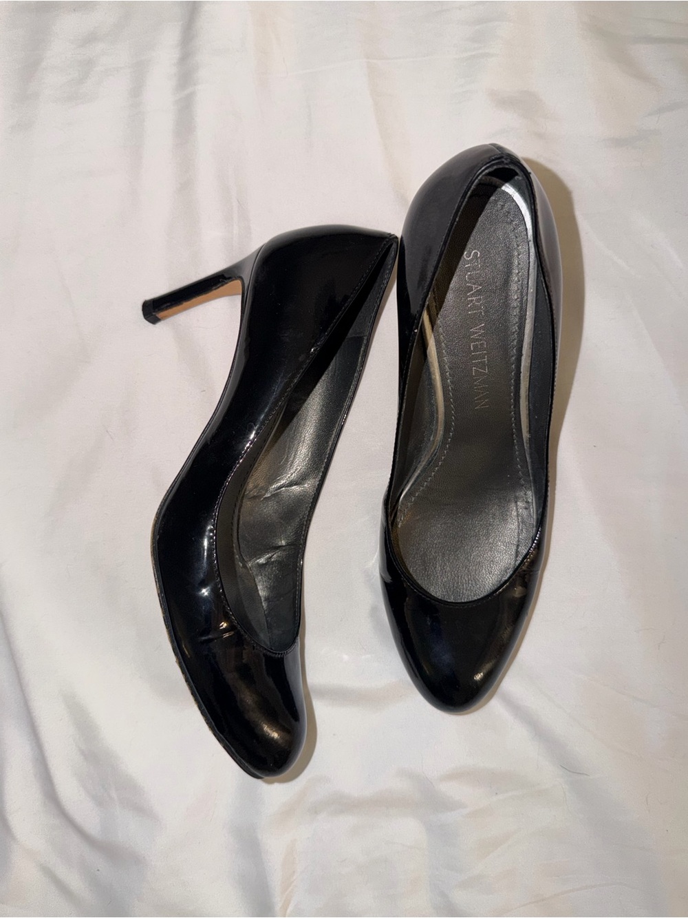 Stuart Weitzman Glossy Black Patent Pointed-Toe Pumps